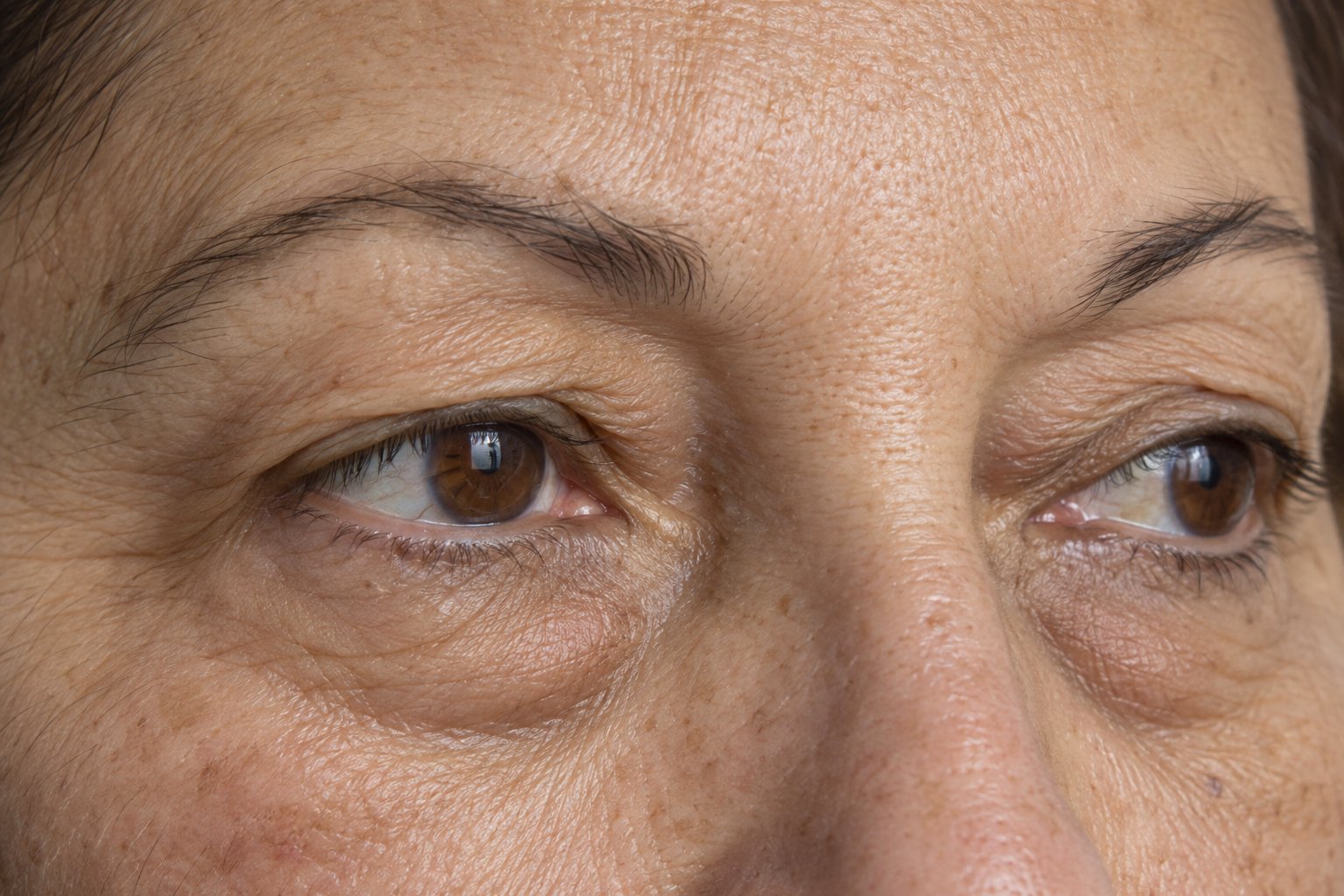 Paupières supérieures tombantes avec excès de peau avant une blépharoplastie à la clinique Le Centre au Québec | Drooping upper eyelids with excess skin before blepharoplasty at Le Centre clinic in Quebec